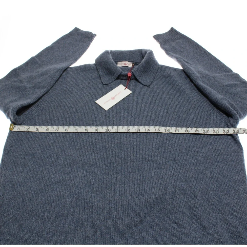 Luciano Barbera NWT Collared Knit Sweater Size 56 (US XXL) in Blue 100% Cashmere